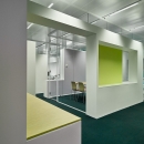 Glass office walls combined with cabinets 