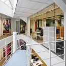 Fall through safe full glass fire resistant glass EI60 wall and at UNICEF in The Hague, The Netherlands.