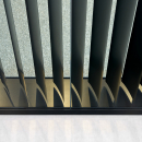 A close up of a profile with blinds inside