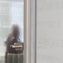 Tampered glass doors with text design privacy film