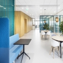 Blue colored singel glass partitions walls