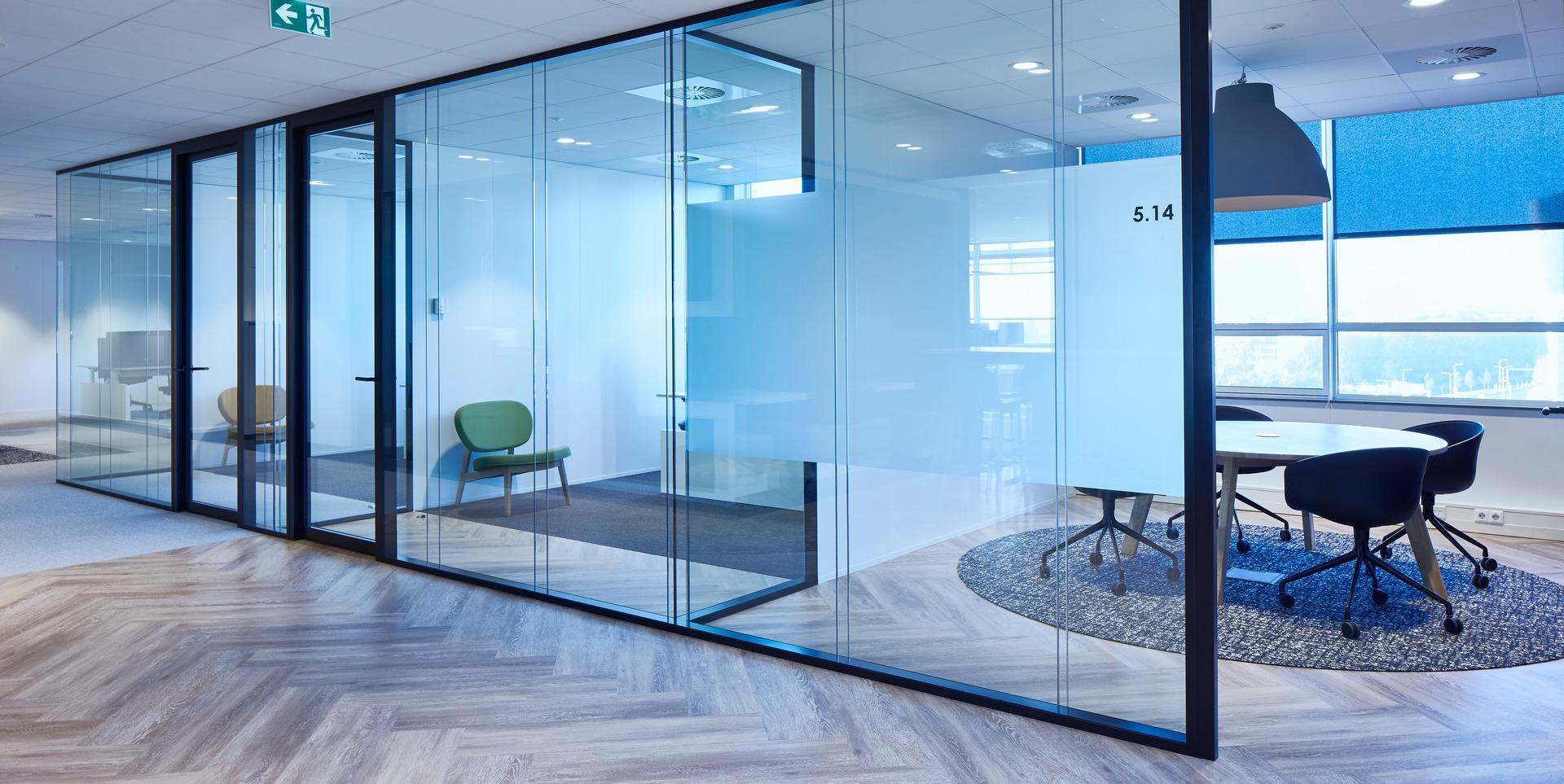 Office partition with glass and steel sections