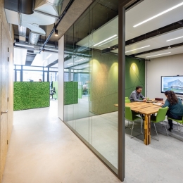 Glass partitions at a meeting room