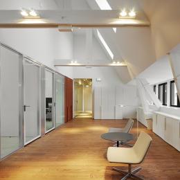 Single glass office wall system with double glass flush doors