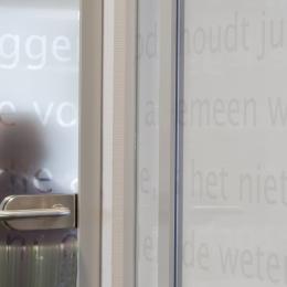 Tampered glass doors with text design privacy film