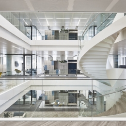 Glass balustrades and glass walls on landing of BDO Eindhoven.