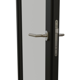 KDD57D Aluminum framed door with 2 sheets of laminated 8mm glass and double seals, lock side.