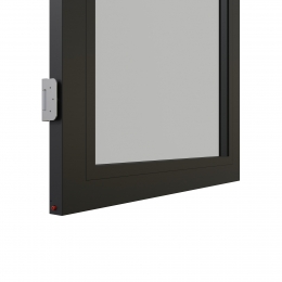 KDD aluminum framed glass door, hinge side.
