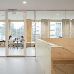 Fire resistant glass partition at Marga Klompé Building