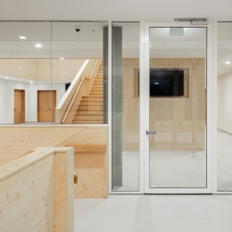 Fire resistant glass partition at Marga Klompé Building