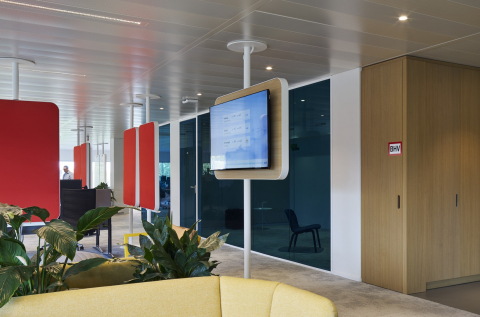 Corridor and office dividing partitions wall with blue glass