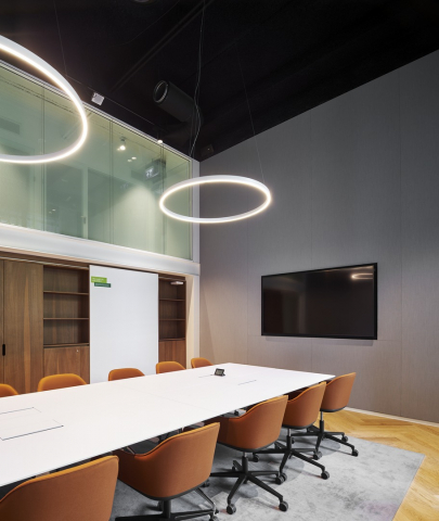 Boardroom with safety double glass walls at the mezzanine 