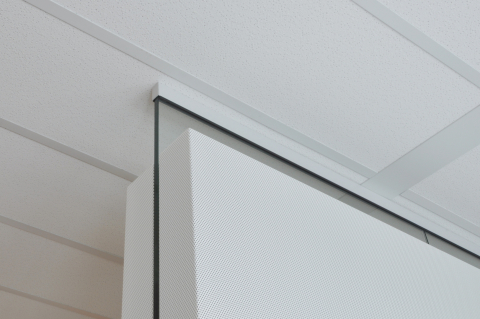 Ceiling with Single glass wall and acoustic panels on both sides of the glass