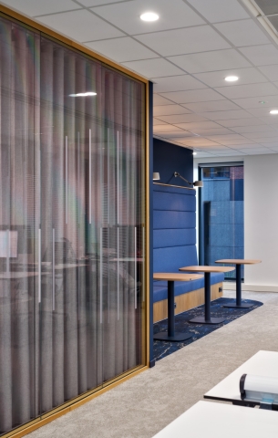 Double glazed partitions with wood finish