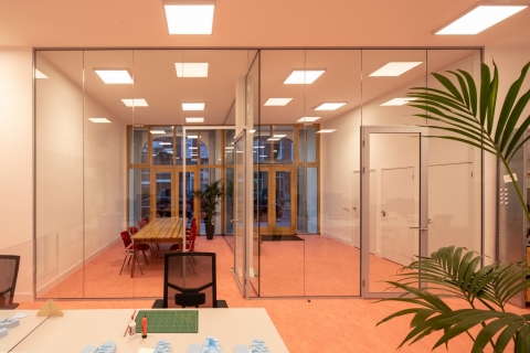 Single glass office partition at the Roffaa in Rotterdam